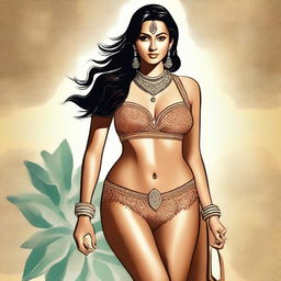 A depiction of an average-looking Indian woman with an attractive physique