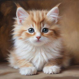 An oil painting of an adorable, fluffy kitten.