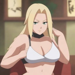 Tsunade, the powerful and iconic character from Naruto, depicted wearing a stylish bra