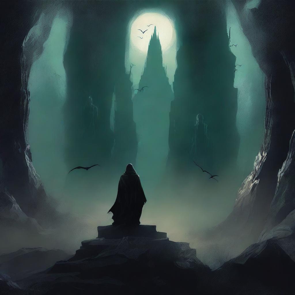 Create a book cover for 'Echoes of A Forgotten Abyss' with a dark, mysterious, and epic feel