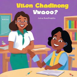 A vibrant book cover depicting a classroom scene where a teacher asks a question to a student