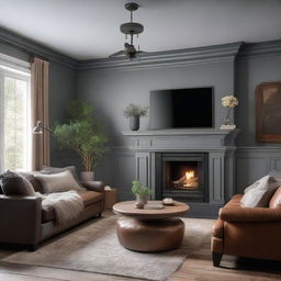 A cozy living room featuring a fireplace with a TV mounted above it