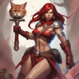 A female character from Dungeons and Dragons, of the Goliath race and Barbarian class, known as the Red Fury