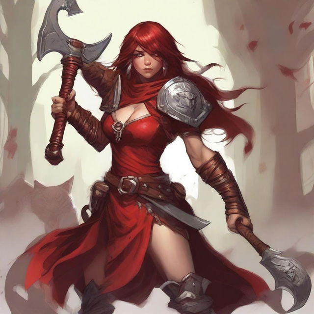 A female character from Dungeons and Dragons, of the Goliath race and Barbarian class, known as the Red Fury