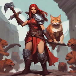 A female character from Dungeons and Dragons, of the Goliath race and Barbarian class, known as the Red Fury