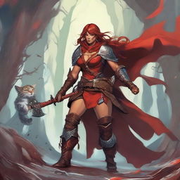 A giant female character from Dungeons and Dragons, of the Goliath race and Barbarian class, known as the Red Fury