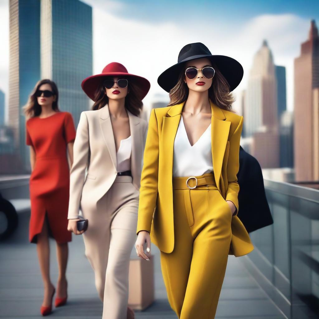 Create an image of attractive women in fashionable and stylish outfits