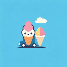 A playful and colorful logo featuring a stylized ice cream cone and truck, invoking a sense of fun and sweetness