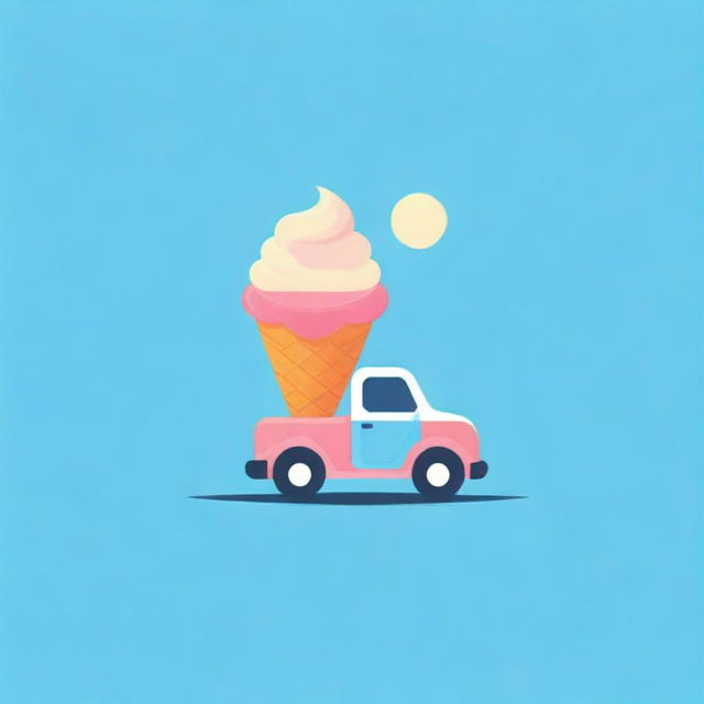 A playful and colorful logo featuring a stylized ice cream cone and truck, invoking a sense of fun and sweetness