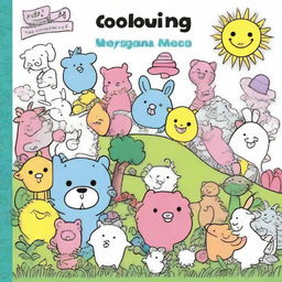 A fun and whimsical cartoon-style cover for a colouring book