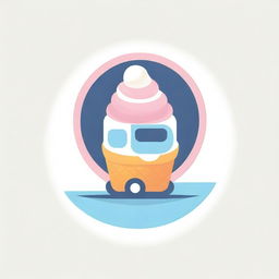 A playful and colorful logo featuring a stylized ice cream cone and truck, invoking a sense of fun and sweetness