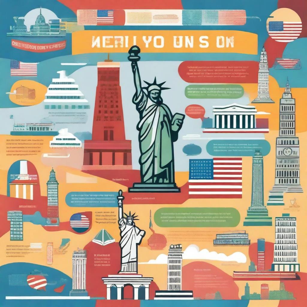 Create an engaging and colorful image with the text 'How well do you know the USA?' featuring iconic American landmarks like the Statue of Liberty, Mount Rushmore, and the Golden Gate Bridge