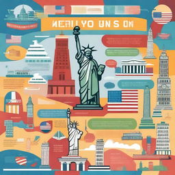 Create an engaging and colorful image with the text 'How well do you know the USA?' featuring iconic American landmarks like the Statue of Liberty, Mount Rushmore, and the Golden Gate Bridge