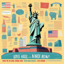 Create an engaging and colorful image with the text 'How well do you know the USA?' featuring iconic American landmarks like the Statue of Liberty, Mount Rushmore, and the Golden Gate Bridge