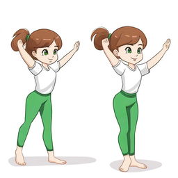 Draw an 8-year-old girl with brown hair and green eyes