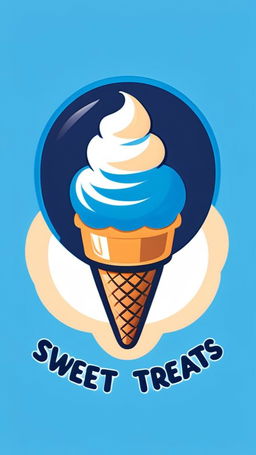 A vibrant logo featuring a stylized ice cream cone surrounded by a sky blue circular border. Inside the border are the words 'Sweet Treats on Wheels' in a darker blue, rounded font.