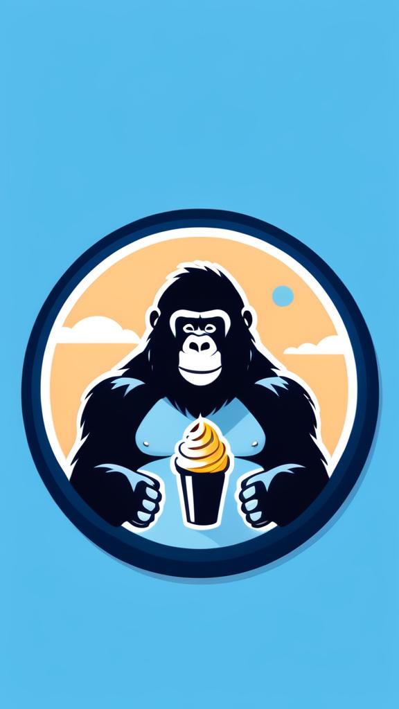 A vibrant logo featuring a friendly gorilla holding a stylized ice cream cone surrounded by a sky blue circular border. Inside the border are the words 'Sweet Treats on Wheels' in a darker blue, rounded font.