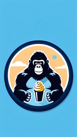 A vibrant logo featuring a friendly gorilla holding a stylized ice cream cone surrounded by a sky blue circular border. Inside the border are the words 'Sweet Treats on Wheels' in a darker blue, rounded font.