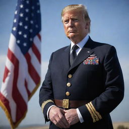 Donald Trump in a U.S Marine uniform, standing tall with an aura of determination and pride.