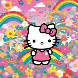 A vibrant and cheerful image featuring Hello Kitty, the iconic character from Sanrio