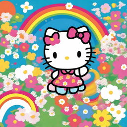 A vibrant and cheerful image featuring Hello Kitty, the iconic character from Sanrio