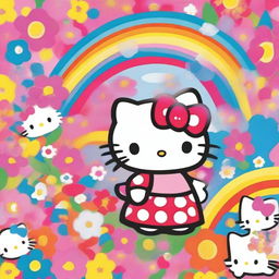 A vibrant and cheerful image featuring Hello Kitty, the iconic character from Sanrio