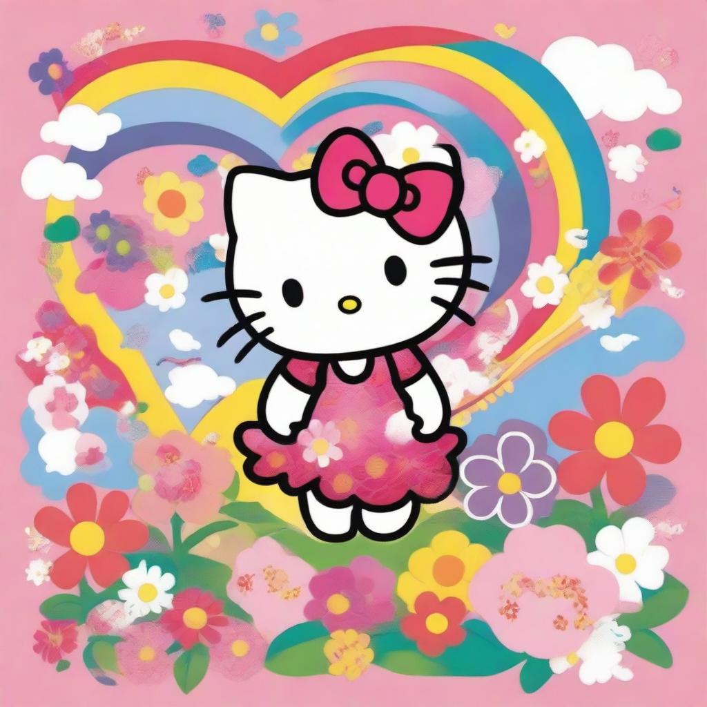 A vibrant and cheerful image featuring Hello Kitty, the iconic character from Sanrio