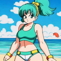 Create an image of Bulma from Dragonball wearing a bikini