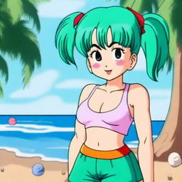 Create an image of Bulma from Dragonball wearing a bikini