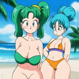 Create an image of Bulma from Dragonball wearing a bikini