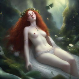 A full body image of a freckled, curly redhead priestess in a fantasy setting