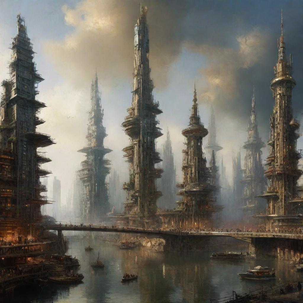 pirexian future city 2050 age painted by rembrandt