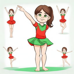 Draw an 8-year-old girl with brown hair and green eyes in a 2D style