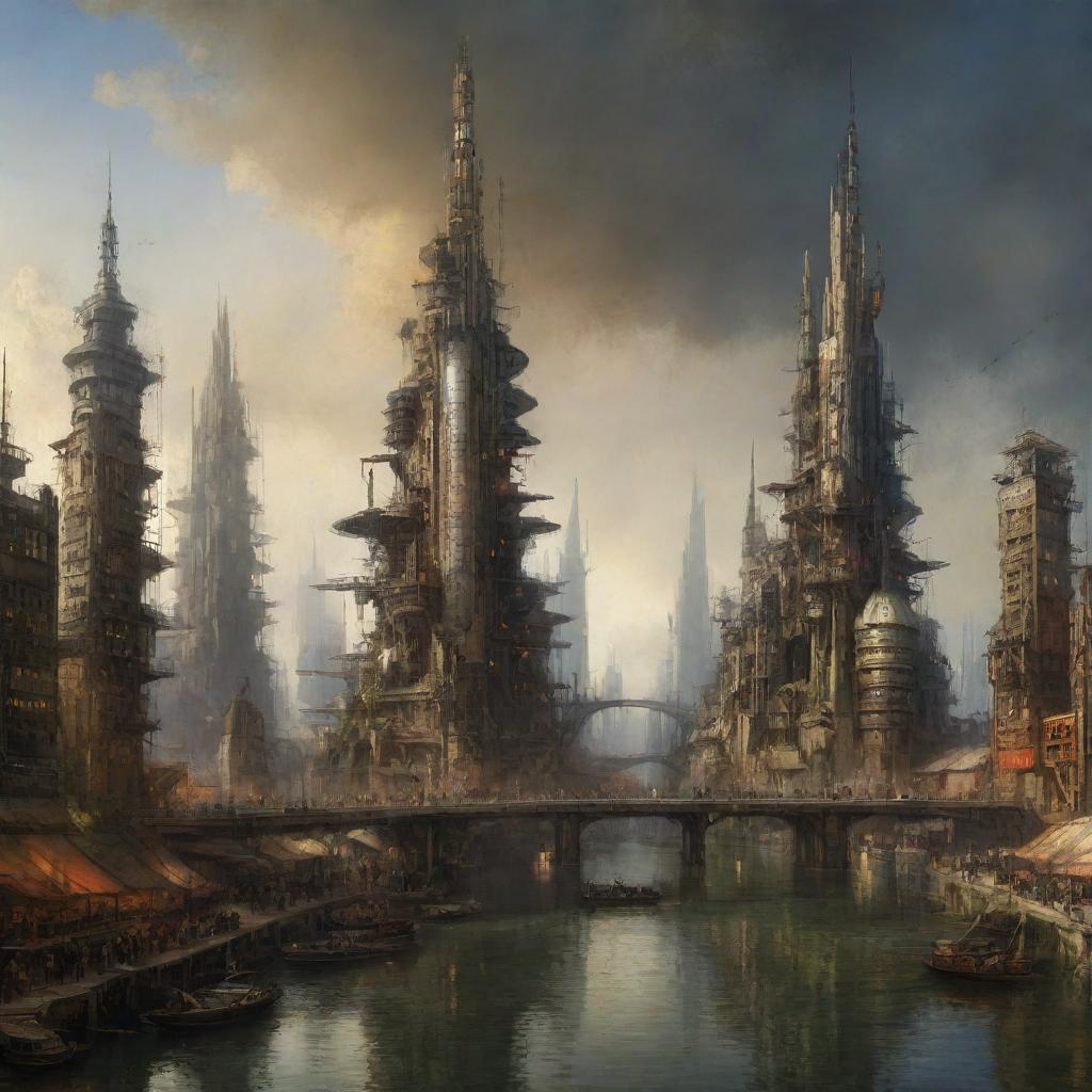 pirexian future city 2050 age painted by rembrandt