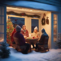 A cozy Christmas scene viewed from outside a window