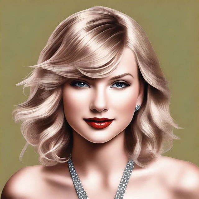 A realistic portrait of Taylor Swift, capturing her elegance and charm