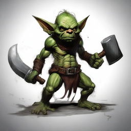 Create an image of a goblin larger than a troll, wielding a warhammer