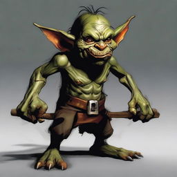 Create an image of a goblin larger than a troll, wielding a warhammer