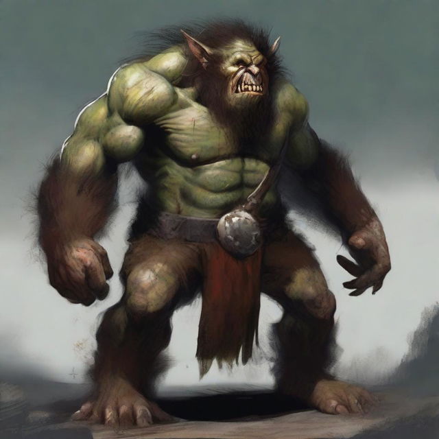 Create an image of a huge and ugly troll wielding a warhammer