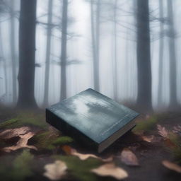 A captivating book cover featuring a dense pine forest shrouded in mist and fog