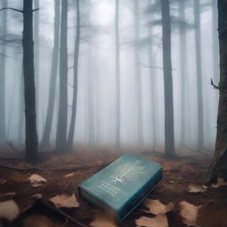 A captivating book cover featuring a dense pine forest shrouded in mist and fog