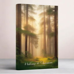 A captivating book cover featuring a bright pine forest with golden fog overhead