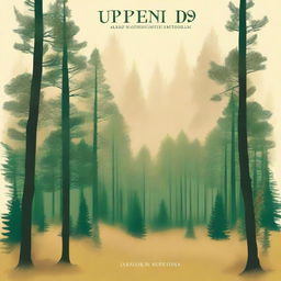 A bright pine forest with golden fog overhead, designed as a book cover