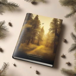 A captivating book cover featuring a dense golden pine forest