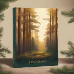 A captivating book cover featuring a dense golden pine forest