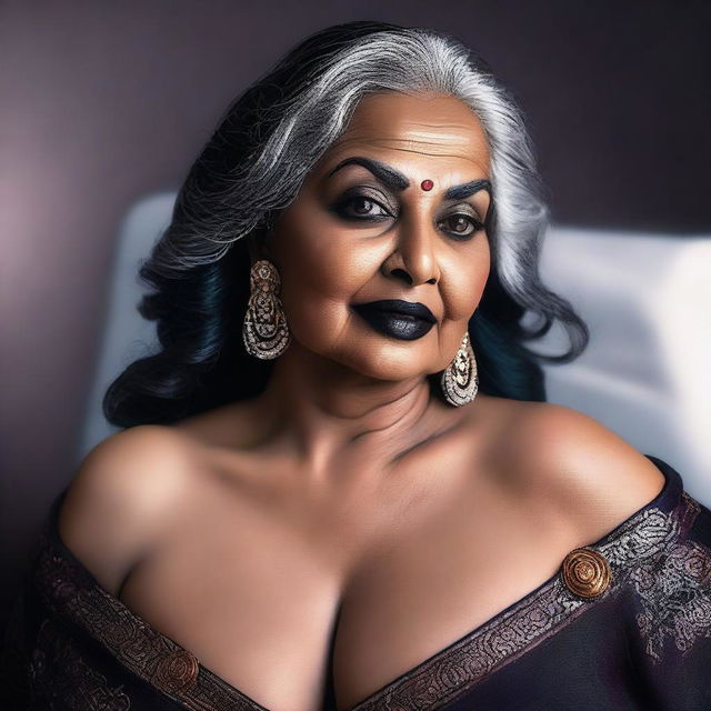 Create a photorealistic image of a voluptuous, curvy, and fashionable 70-year-old mature lady with a thick figure