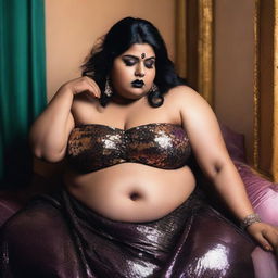 A full body closeup shot of a chubby and voluptuous woman who resembles Sapna Sappu, sleeping in a haunted place