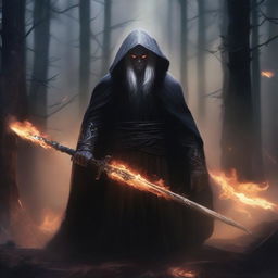 A dark elf man with white hair and no beard, wearing a black robe and a hood