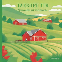 A vibrant book cover for a farming book, featuring a picturesque countryside scene with lush green fields, a red barn, and a tractor