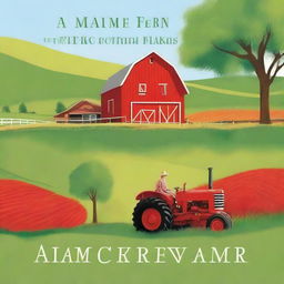 A vibrant book cover for a farming book, featuring a picturesque countryside scene with lush green fields, a red barn, and a tractor